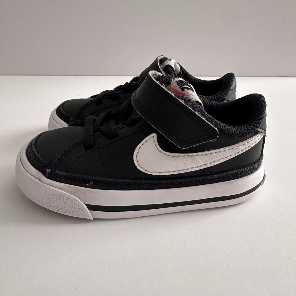 Nike Court Legacy TD Black White Toddler 6C Hook Loop Sneakers DA5382-002